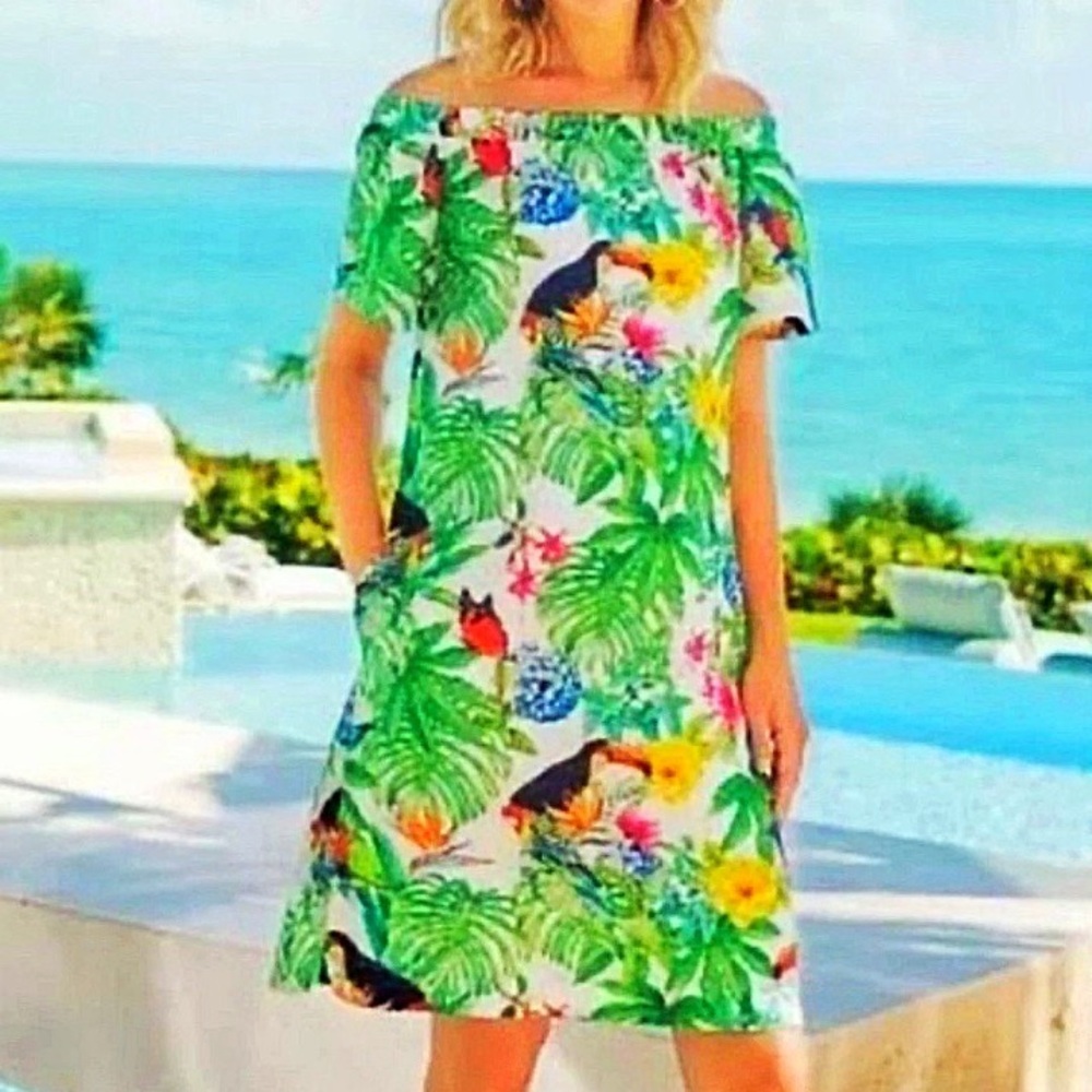 Soft Surroundings Tropical Off Shoulder Dress Sz Small Brand New